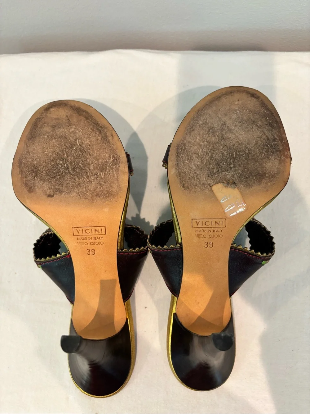 Giuseppe Zanotti Denim Slide Heels with Multicolor Crystal Detail